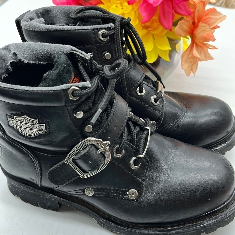 Harley-Davidson Black Leather Biker Boots Sz 7 style 81024 BAB6614H